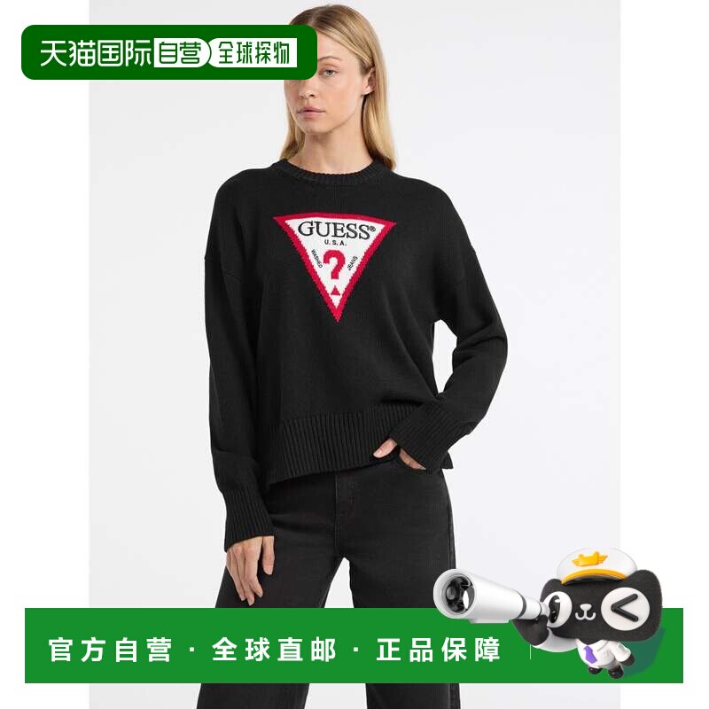 日本直邮GUESS牛仔裤长袖圆领大三角针织毛衣上衣 JBLK