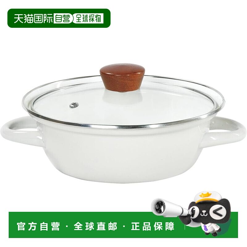【日本直邮】珍珠金属 搪瓷带玻璃盖双耳小火锅 18cm 暖灰