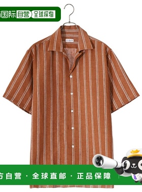 1h可退 日本直邮ERRICO FORMICOLA 男士亚麻条纹短袖衬衫 1322201