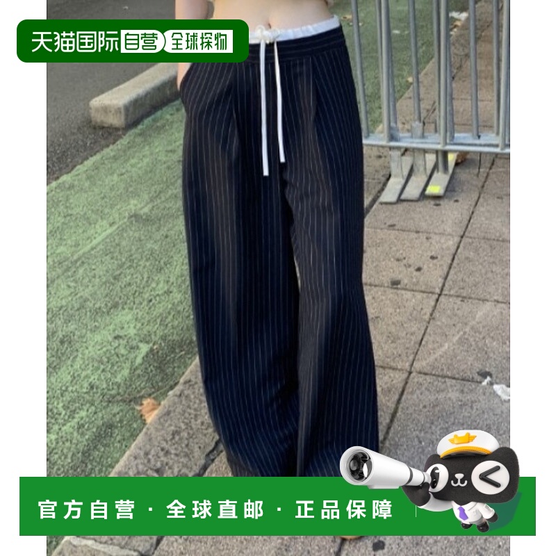 1h可退 日本直邮sorule 女士双腰带条纹直筒裤 SO20224s3 裤子时
