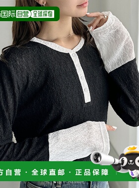 1h可退 日本直邮mily bilet 女装 蕾丝拼接配色袖亨利领长袖T恤 m