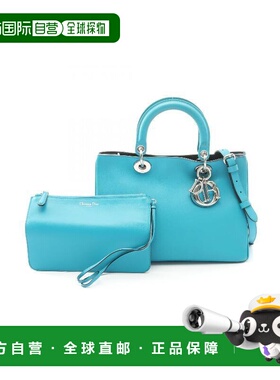 日本直邮中古Dior迪奥女包A级95新handbag手提包牛皮手提包蓝色