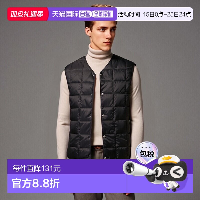 日本直邮TAION 内层羽绒背心外层男士V领扣V领扣羽绒背心黑海军00