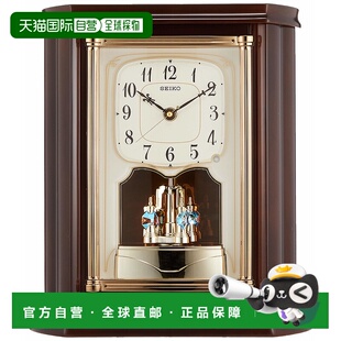【日本直邮】Seiko精工 坐钟 无线电波模拟旋转 装饰木架深棕木BY