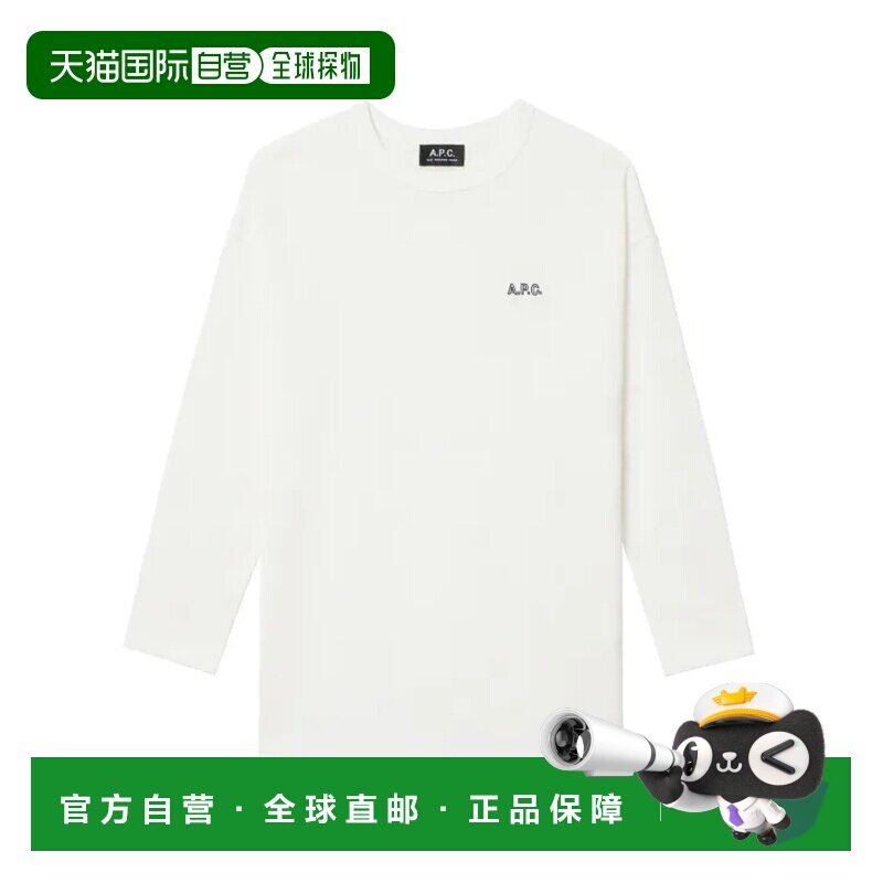 日本直邮A.P.C. 女士LOGO刺绣T恤 七分袖 直筒款 舒适纯棉 松垮肩