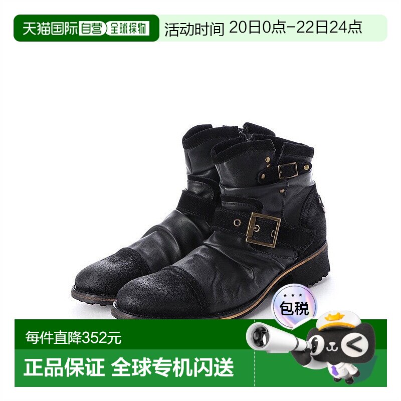 【日本直邮】GinoZeeno男靴褶皱靴工程师靴短靴拉链鞋男鞋时装靴