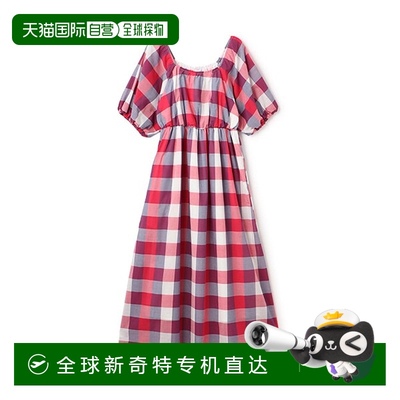 1h可退 日本直邮petit main LIEN 女士宽松肩部镂空大格纹连衣裙
