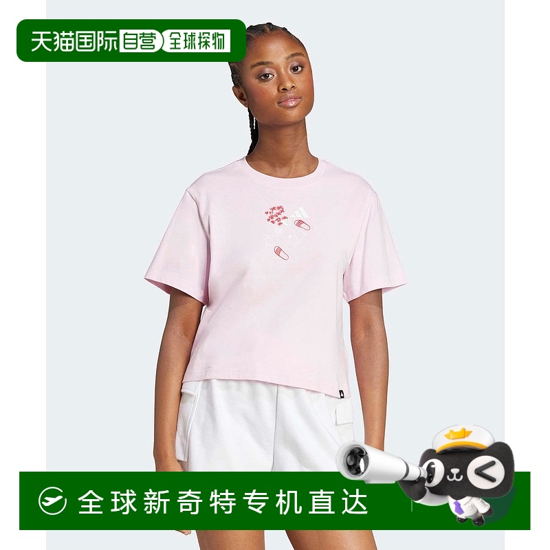 1h可退 日本直邮adidas 女士 Loose Fit 短袖T恤 胸前图形设计 棉