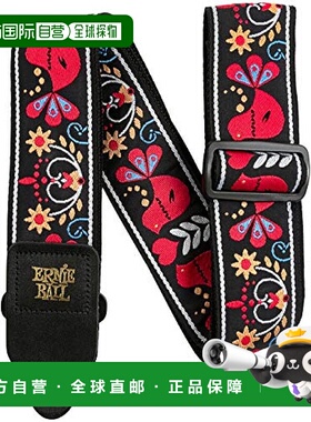 【日本直邮】ERNIE BALL吉他背带挂带黑色红雀提花图案P04667可调