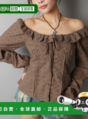 1h可退 日本直邮SPINNS女装长袖棉感蕾丝荷叶边衬衫 251127GS14