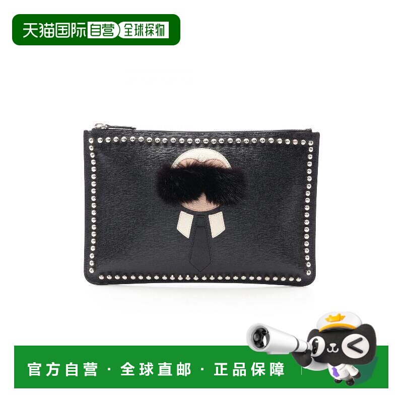 日本直邮中古Fendi芬迪男包A级95新fendi芬迪牛皮手拿包黑色