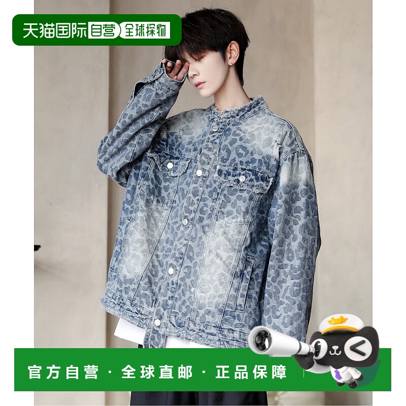 1h可退 日本直邮neos 男女同款宽松豹纹印花无领牛仔夹克 K958