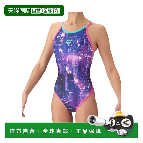 日本直邮Arena 女士训练连体泳衣 印花 带垫钩 氯 resistant