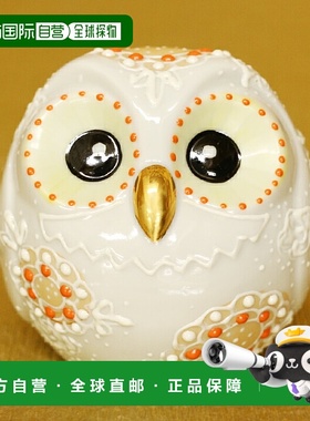 日本直邮九谷烧2号猫头鹰 白 橙色摆件护身符猫头鹰 / 6070778088