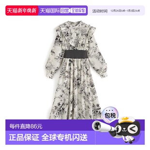 kz413荷叶边 花卉蕾丝腰部收紧喇叭裙连衣裙 日本直邮日潮 GRL