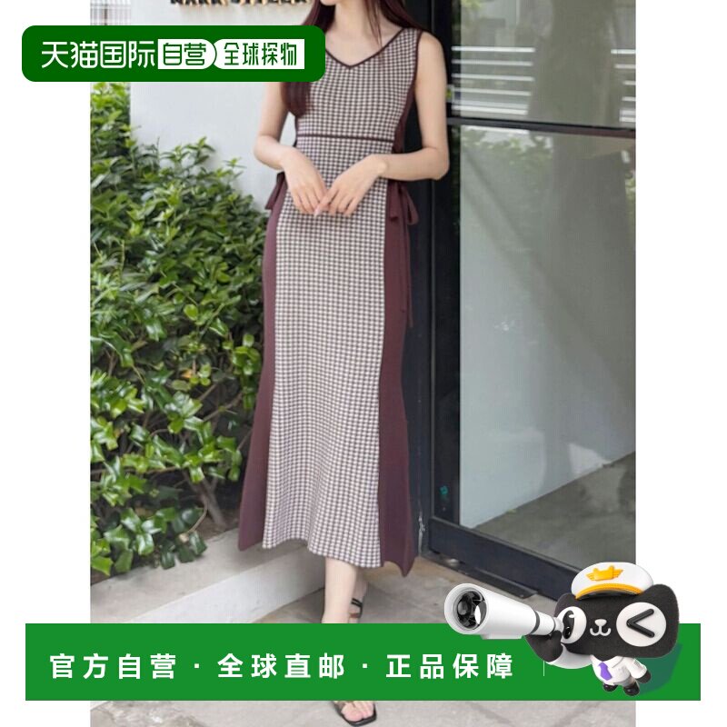 日本直邮MERCURYDUO女装千鸟格侧边系带针织连衣裙 002550300701
