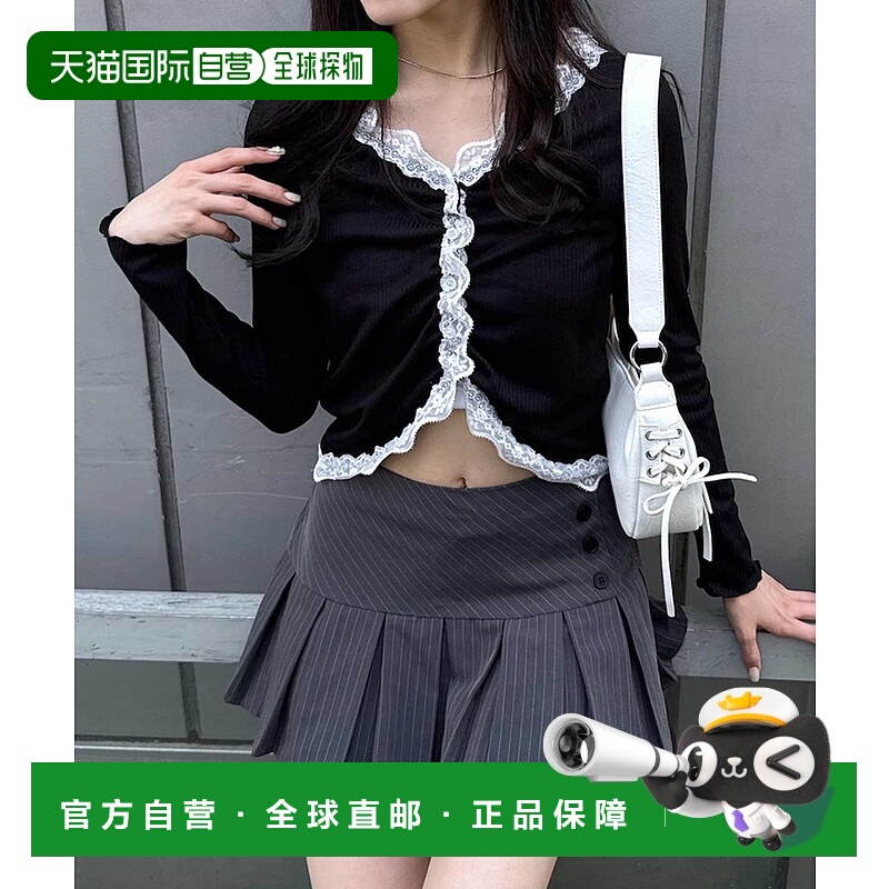 1h可退 日本直邮mline 女装 透纱蕾丝褶饰开衫 MLZ1052106A0016