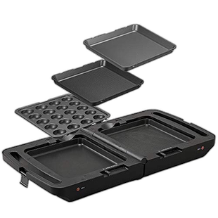 【日本直邮】Iris Ohyama烧烤盘两面3个付盖折叠小型DPOL-301-B黑