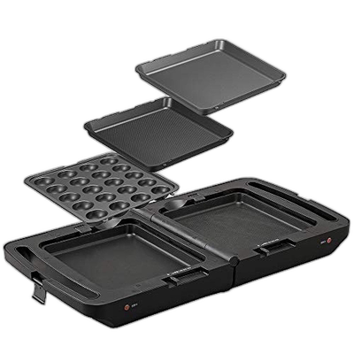 【日本直邮】Iris Ohyama烧烤盘两面3个付盖折叠小型DPOL-301-B黑