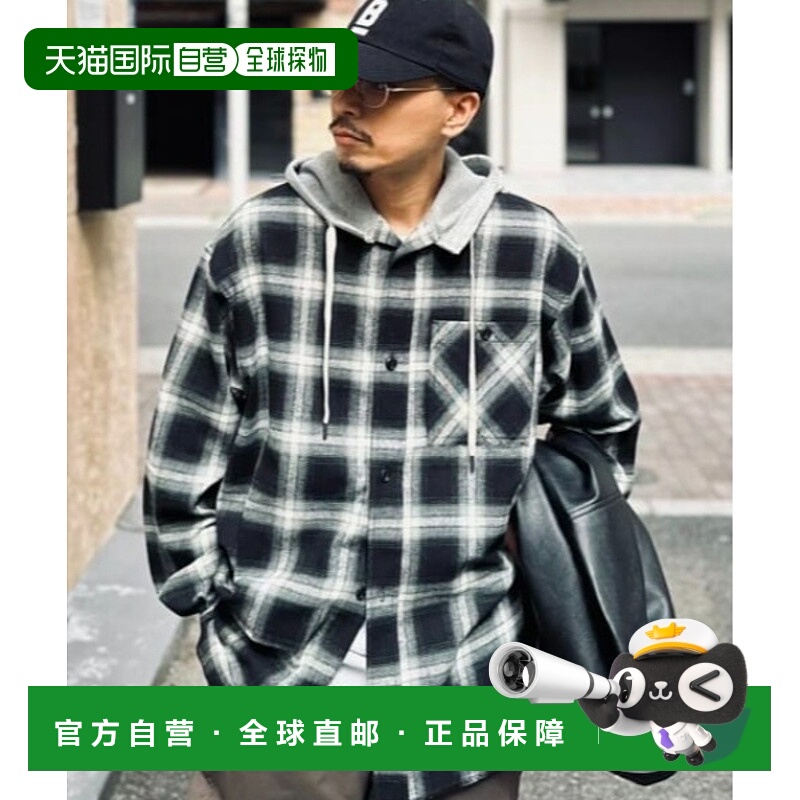 1h可退 日本直邮BACK NUMBER 男女同款宽松连帽法兰绒格子衬衫 微