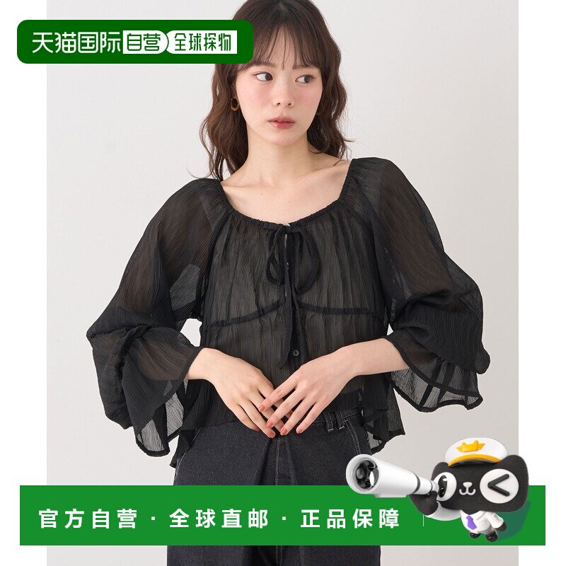 日本直邮earth music&ecology 女装 雪纺褶皱设计长袖衬衫 系带波