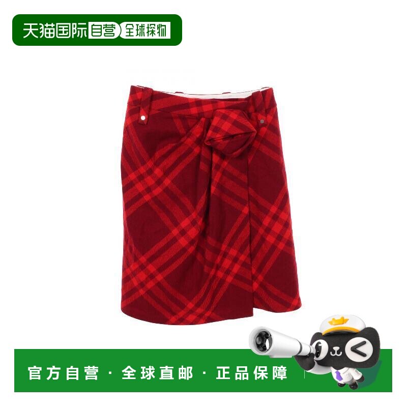 日本直邮中古Burberry博柏利女S级99新skirt裙子羊毛裙子红色图片