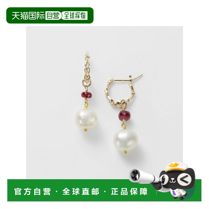 日本直邮日潮 agete 阿卡朵K10珍珠×红宝石耳钉套装白色 均码