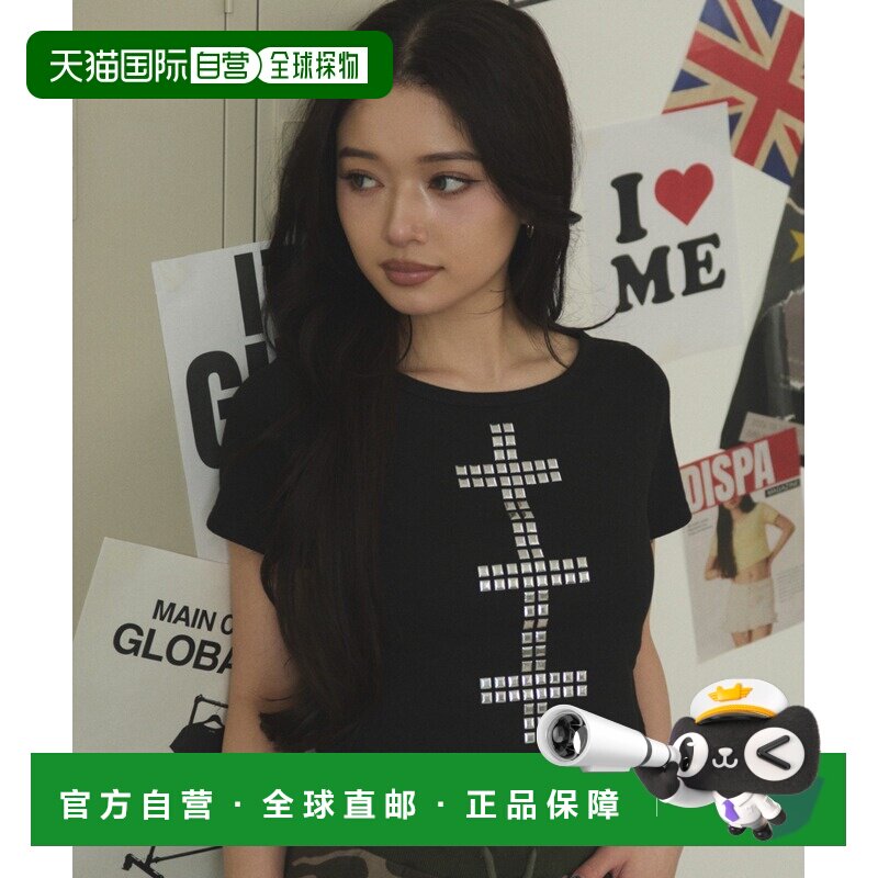 日本直邮DISPARK 女装 短款紧身十字钉纹T恤 DI26SM05L0007