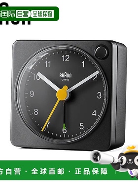 日本直邮BRAUN 座钟BC02XB这款模拟闹钟采用黑色石英机芯（静音运