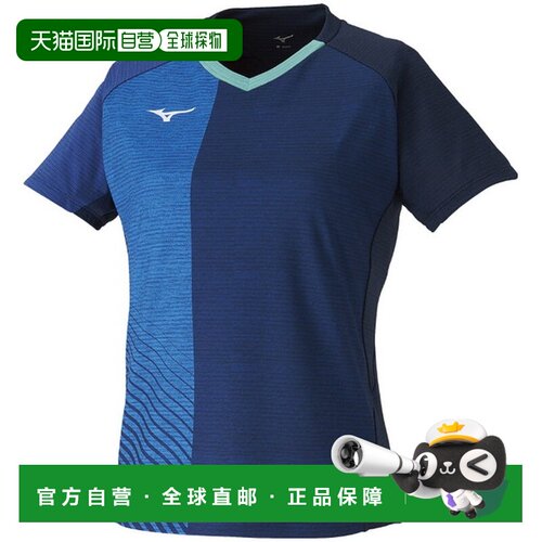 日本直邮Mizuno 拼色V领套头短袖 T恤 女款 蓝色