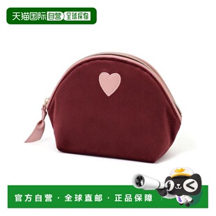 1h可退 日本直邮Francfranc 棕色心形贴布天鹅绒化妆包 S
