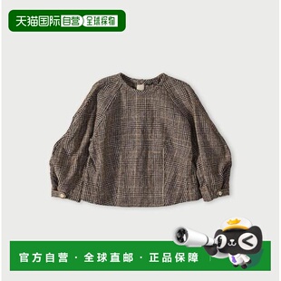 日本直邮45R 棉麻花呢圆泡泡袖衬衫