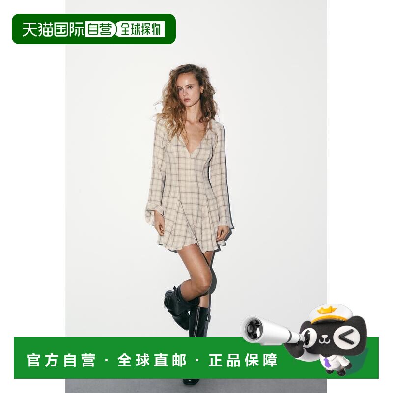 日本直邮Zara格子图案 短款连衣裙