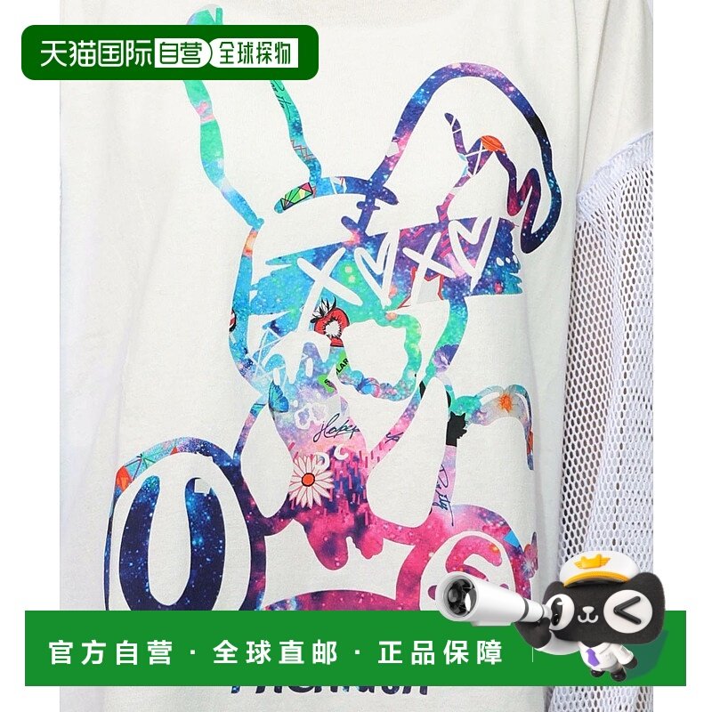 1h可退 日本直邮ScoLar 女装 宽松版型 网眼拼接 兔子印花T恤 153