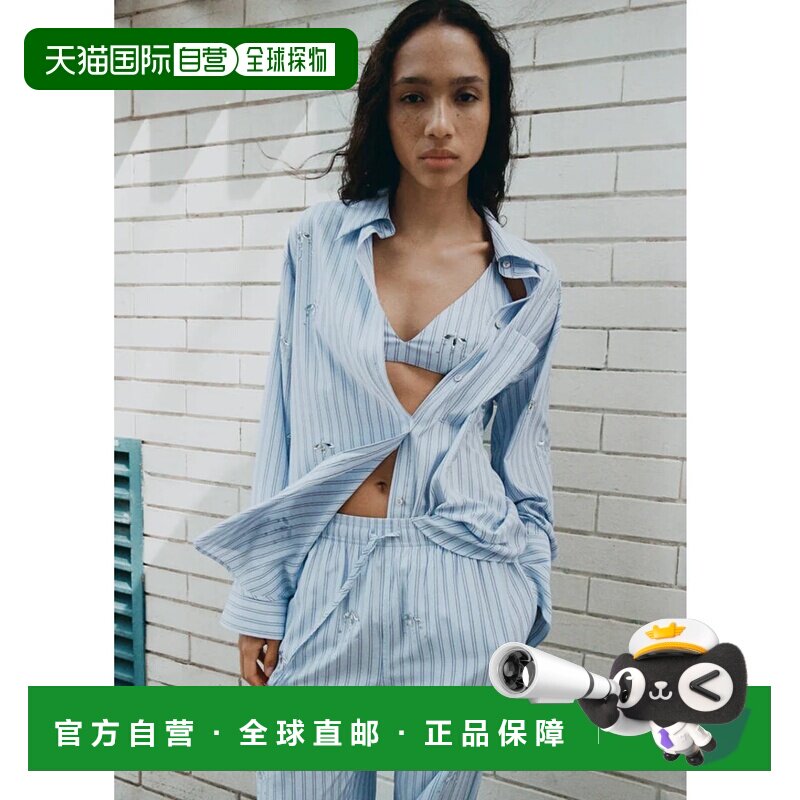 日本直邮MANGO 宝石图案短裤 淡蓝色休闲裤