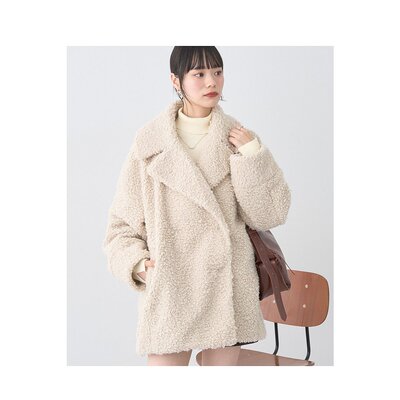 1h可退 日本直邮earth music&ecology 女装 加厚仿毛领宽松大衣