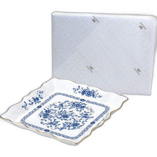 Narumi鸣海 Milano荷叶边正方形青花古瓷点心盘果盘23cm陶瓷骨瓷