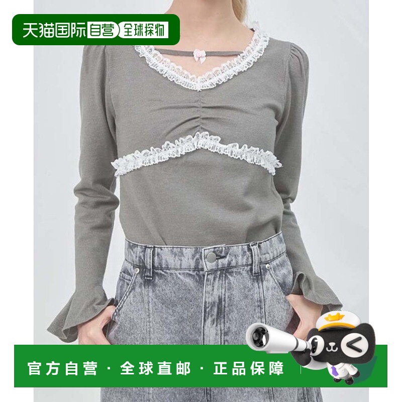 1h可退 日本直邮FickleBebe 女装 V领蕾丝荷叶边法式上衣 IG131X0