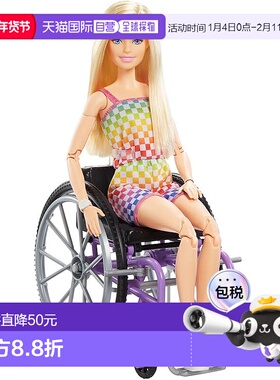 【日本直邮】Barbie 玩偶 芭比娃娃 座轮椅穿霓虹色连衣裤HJT13