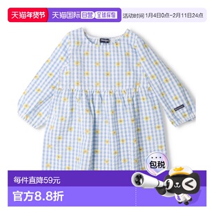 1h可退 日本直邮moujonjon 女童 全棉长袖连衣裙 草莓小花Gingham