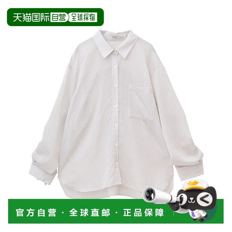 1h可退 日本直邮earth music&ecology女装宽松透视条纹 oversized