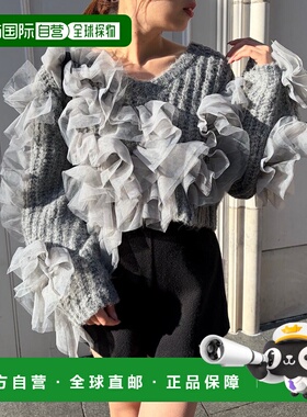 1h可退 日本直邮SALON by Chico 女装 V领拼接设计针织衫 荷叶边