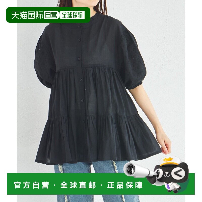 日本直邮PAIRMANON 女装 宽松全棉印度棉泡泡纱女式衬衫 透感荷叶