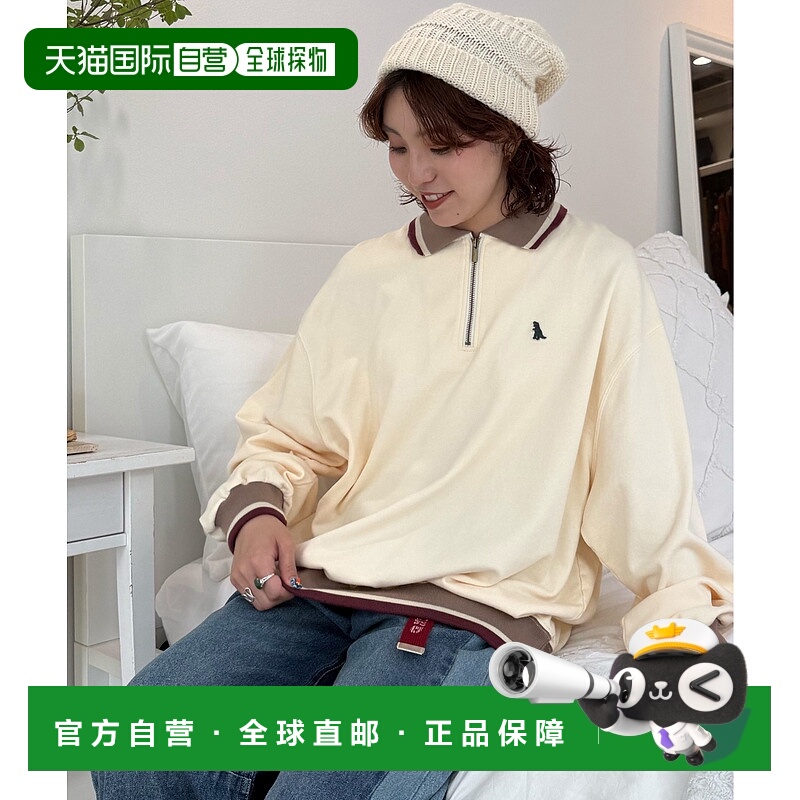 1h可退 日本直邮DOUBLE NAME 女装 宽松半拉链恐龙徽章棉质POLO衫