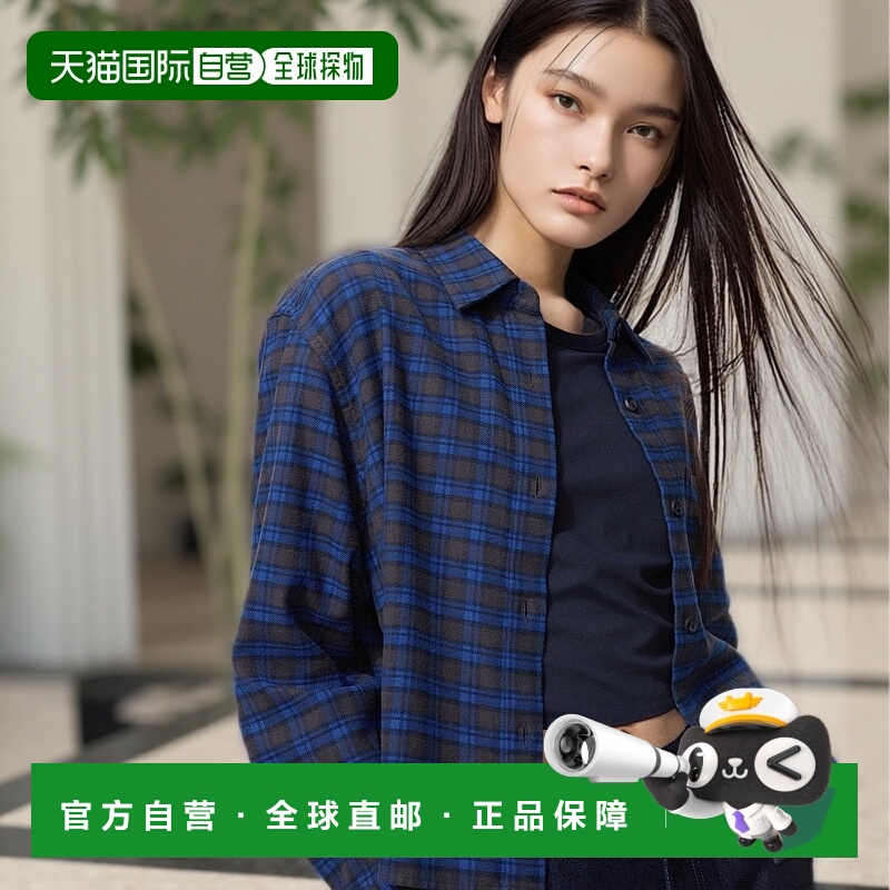 日潮跑腿UNIQLO优衣库 法兰绒宽松衬衫 65 BLUE WOMEN XS 479086
