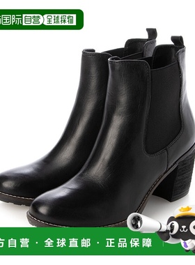 【日本直邮】Yosuke女士侧戈尔靴子黑色真皮简约日常潮流高跟高帮