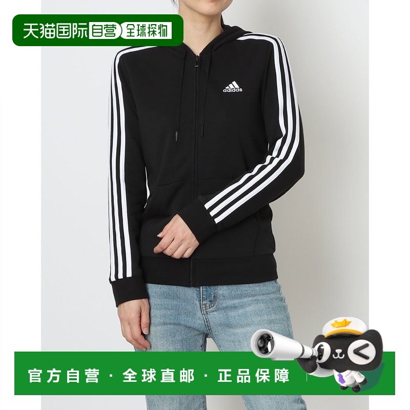 日本直邮阿迪达斯女士 Essentials 法式毛圈三条纹全拉链连帽衫 (