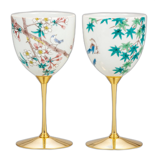 日本直邮九谷烧对酒杯小鸟春秋矮脚高玻璃杯酒杯杯高档轻奢家用