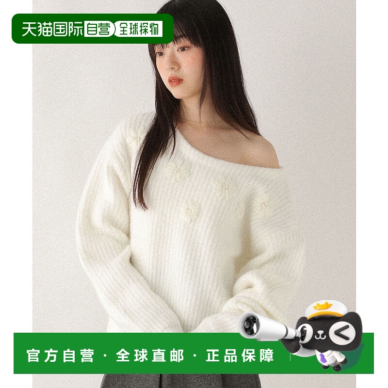 1h可退 日本直邮Heather 女装 宽松罗纹 花朵刺绣毛衣 半高领设计