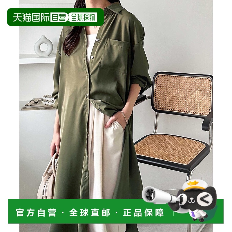 1h可退 日本直邮GeeRA 女士长款开襟衬衫连衣裙 205337亚麻